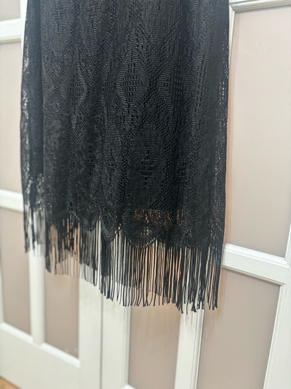 Hourglass Black Fringe Lace Dress XL Sleeveless 90s Flapper Midi Goth - Picture 11 of 11